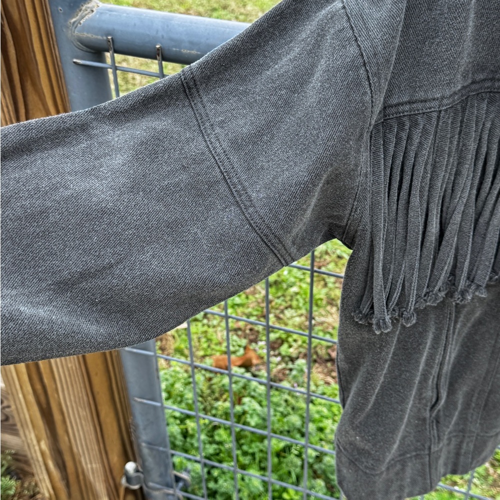 Mittoshop Fringe Denim Jacket – Charcoal / Western Style Rayon Medium - Picture 3 of 3